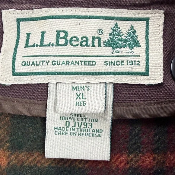Vintage L.L. Bean Brown Canvas Field Coat Jacket Wool Plaid Lined Men's XL - Picture 3 of 15
